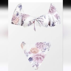 Cupshe Floral Bikini Set with Puff Sleeves